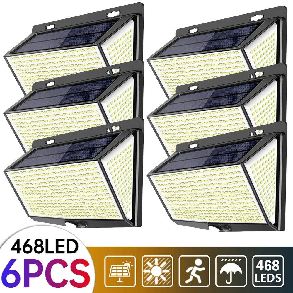 Dekorationen 468 LED Solar Light Outdoor Solarlampe mit Bewegungssensor wasserdichtes LED -Wandlicht Sonnenlicht für Gartendekoration Street Lampe