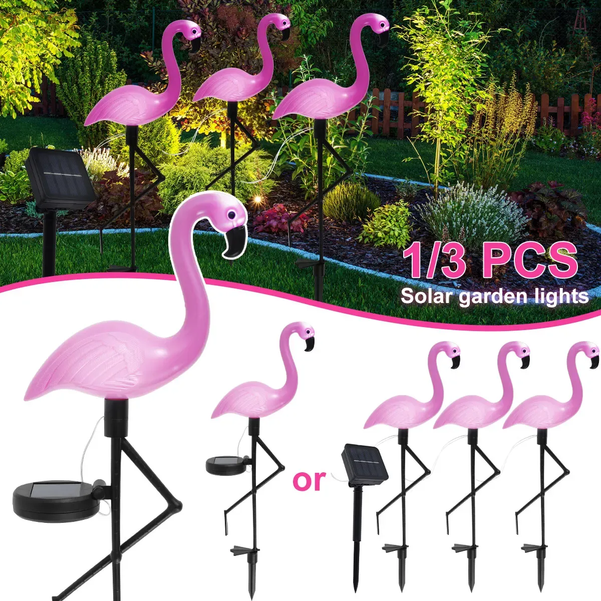 Décorations Pink Flamingo Solar LED Light Garden Decor Layscape Layscape Light Outdoor Pathway Flamingo Papier avec Lights Ground Lamp Park