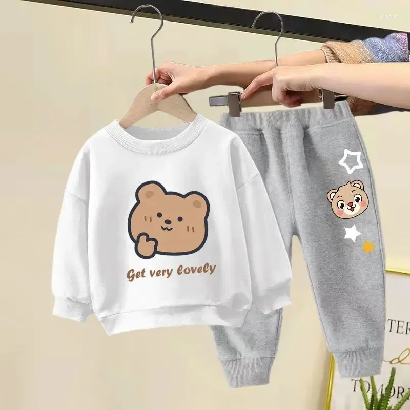 Kläder sätter baby pojkar gilrs kläder höst barn tecknad björn tröja jogger och byxor kläder 2 st.