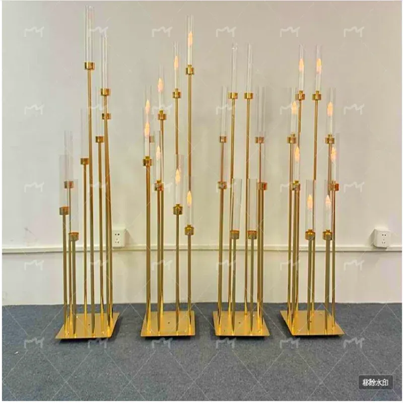 Velas 4/5/10pcs 8 cabeças de metal candelabra cenas portadores de chumbo tabela de chumbo peças central de candelabro de ouro pilar de castiça