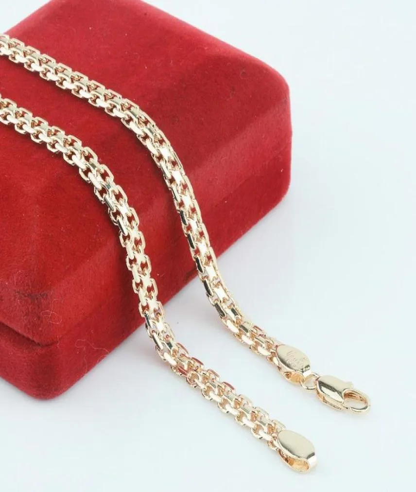 FJ New 5mm Men Women 585 Gold Color Cains Carve Ed Russian Necklace Long Jewelryno Red Box2182745
