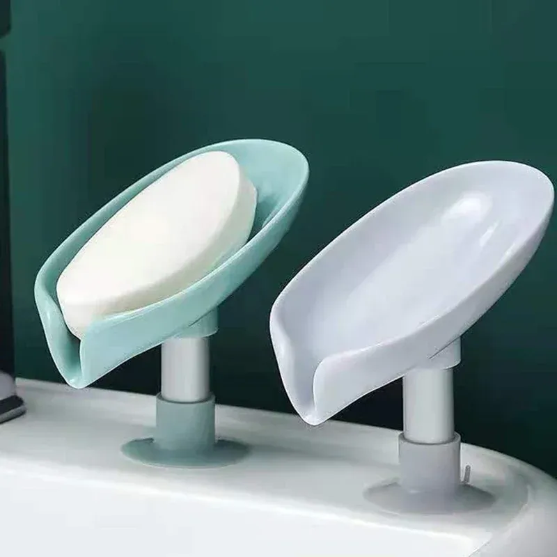 Zet bladvorm zeeplade pp zeep doos niet -slip afvoer zeepschotel met zuignap spons houder badkamer accessoires