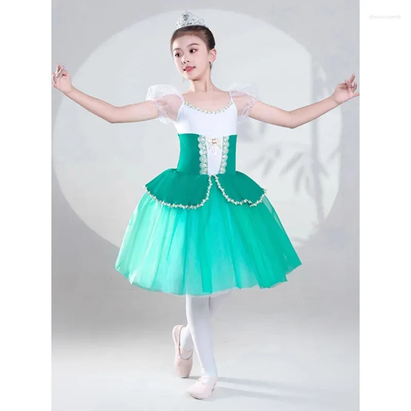 Escenario de vestir para el vestido de gasa de ballet para niños Little Swan Fluffy Princess 1 de junio