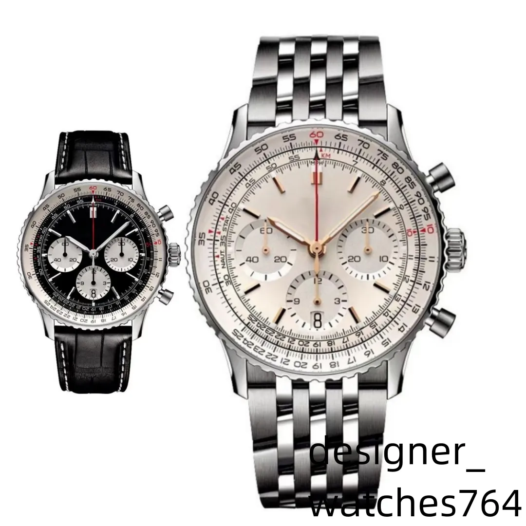 Mens Watches Yüksek kaliteli lüks tasarımcı saatler Menwatch Hava Zamanlayıcı İş Orologio 43mm Kuvars İzle Paslanmaz Çelik Kayış Relojes Montre de Luxe Relogios