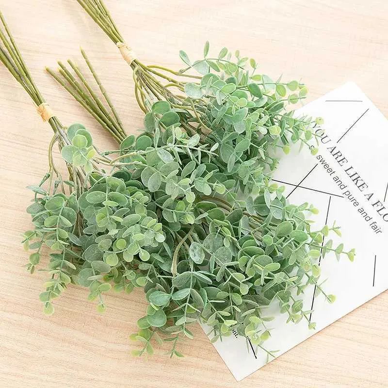 Fleurs séchées plantes artificielles bouquet eucalyptus pour décoration de mariage à la maison feuilles en plastique eucalipto