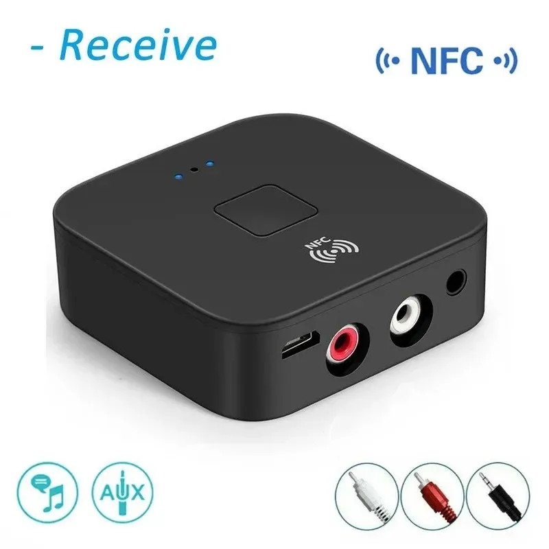 Bluetooth 5.0 RCA -ljudmottagare APTX 3,5mm Aux Jack Music Wireless Bluetooth Adapter med NFC för bil -TV -datorhögtalare