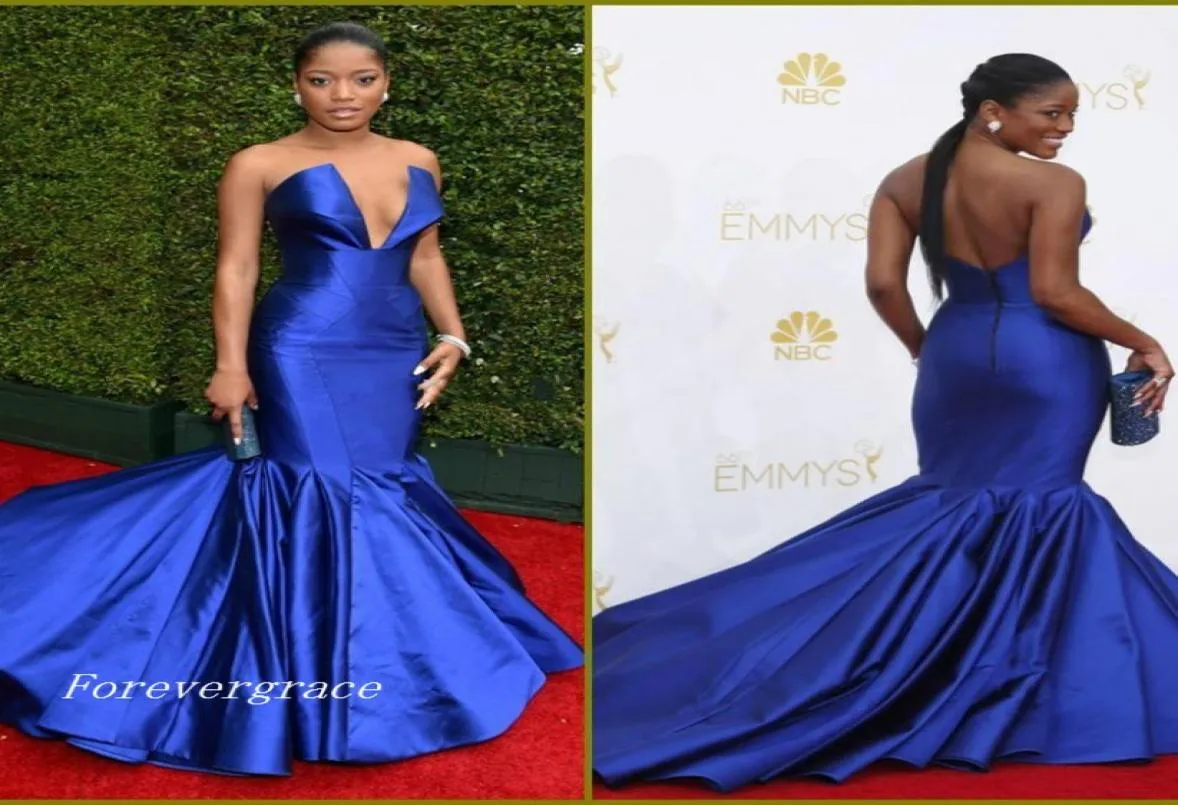 Keke Palmer Emmy Awards Red Carpet Celebrity Evening Dress Royal Blue Sweep Train Long Formal Party Gown Custom Made Plus Size5569341