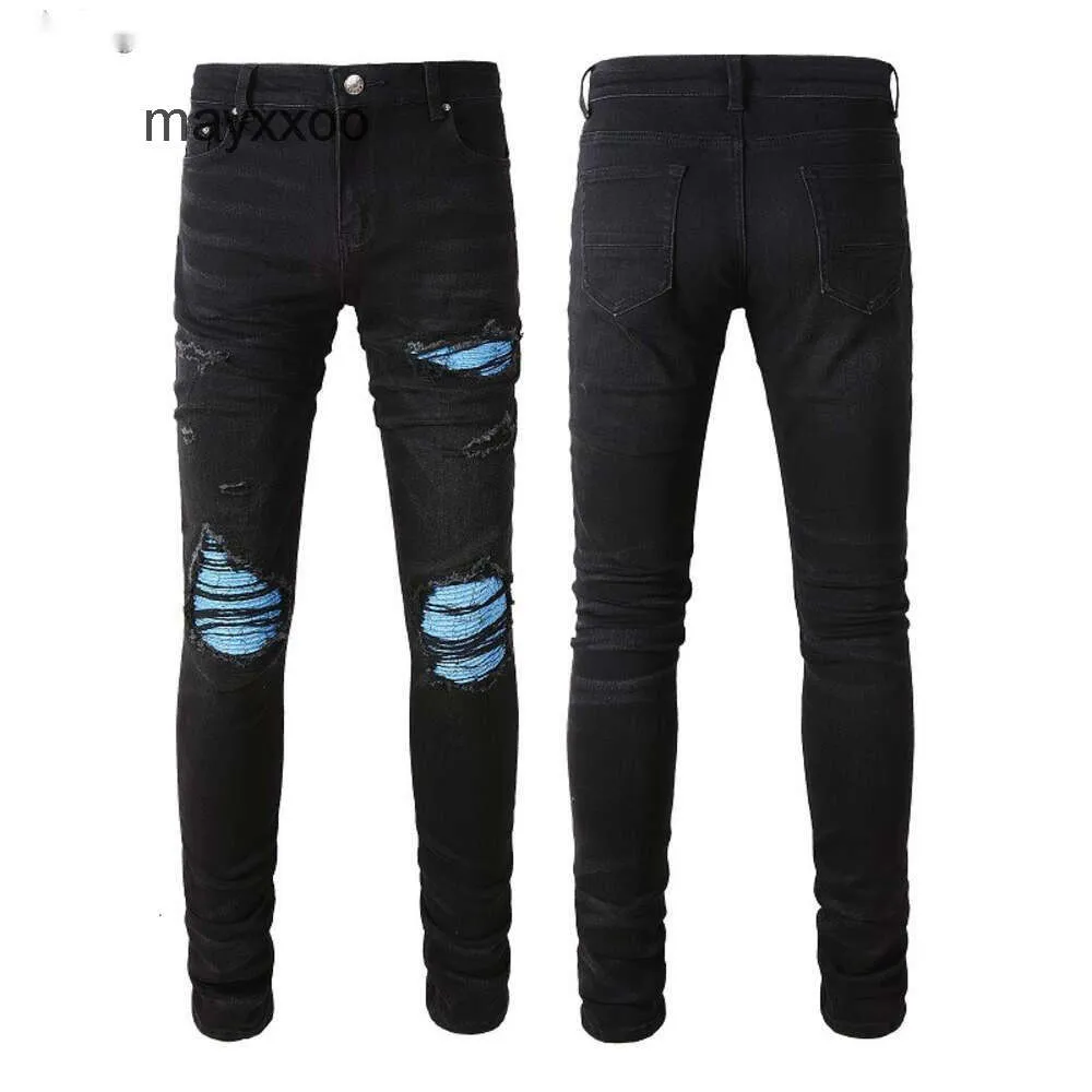 Trendig amiirii lila jeans män mode jean 2024 demin 8807 varumärke hål lapp blå elastisk smal passform små fötter tls6