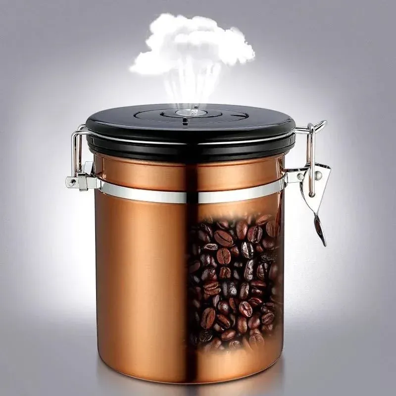 Radio 1.5/1.8l Coffee Bean Tea Container Vent Vae Stainless Steel Box Storage Jar Coffee Damp Proof Storage Box Food Storage Pots