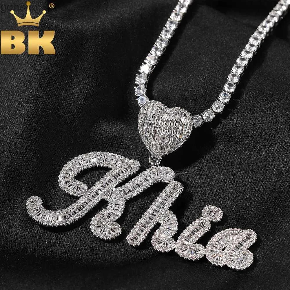 Hanger kettingen bling koning Baguettecz hartvormige hanger aangepaste borstelcurve letternaam hanger ketting ijs uit cz beste hiphop sieradenwx