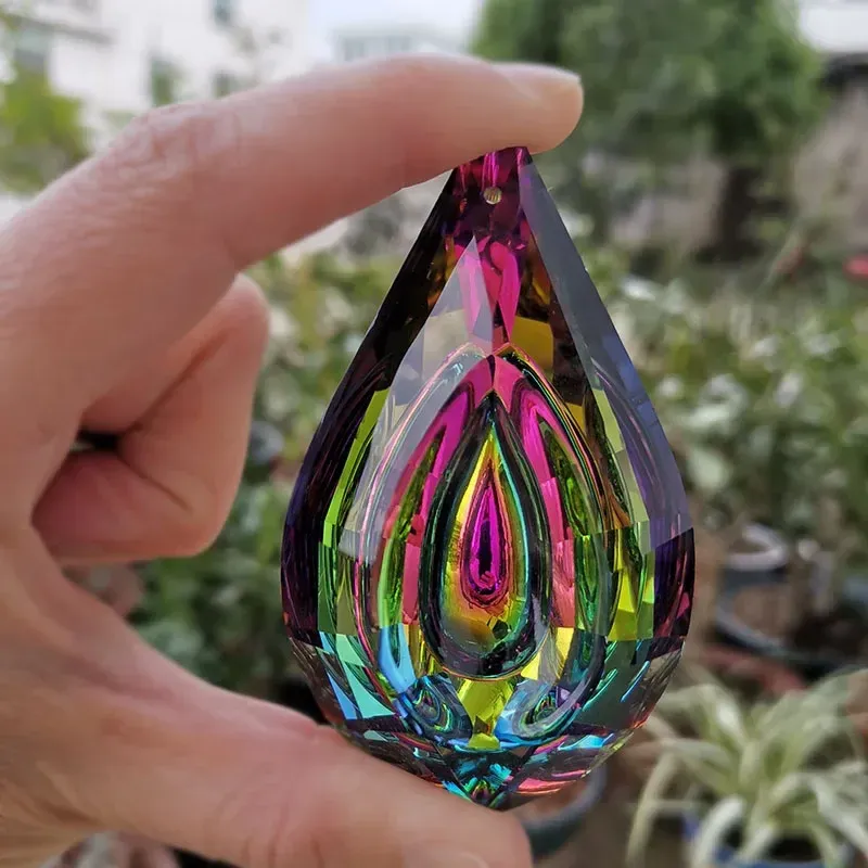 Decorações 76mm Rainbow Crystal Sunscatcher Loquat Pingente lustre de lâmpada Prism peças penduradas ornamentos casas decoração de jardim abatedor leve