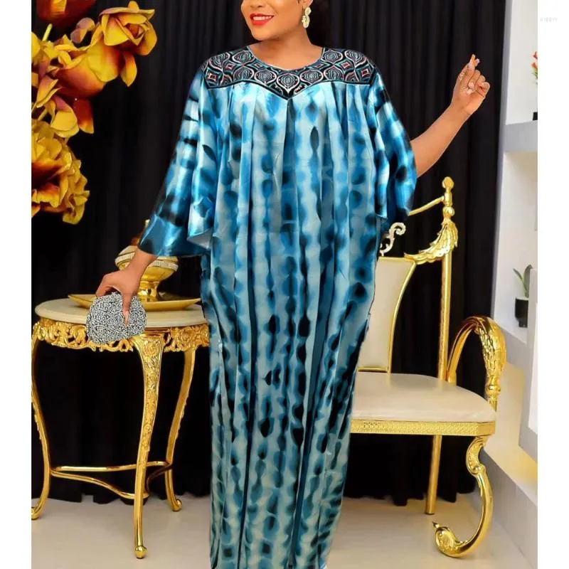 Casual Dresses 2024 paljett muslimsk tryck lös mantel med huvudduk afrikansk nationell stil klänning 0196#