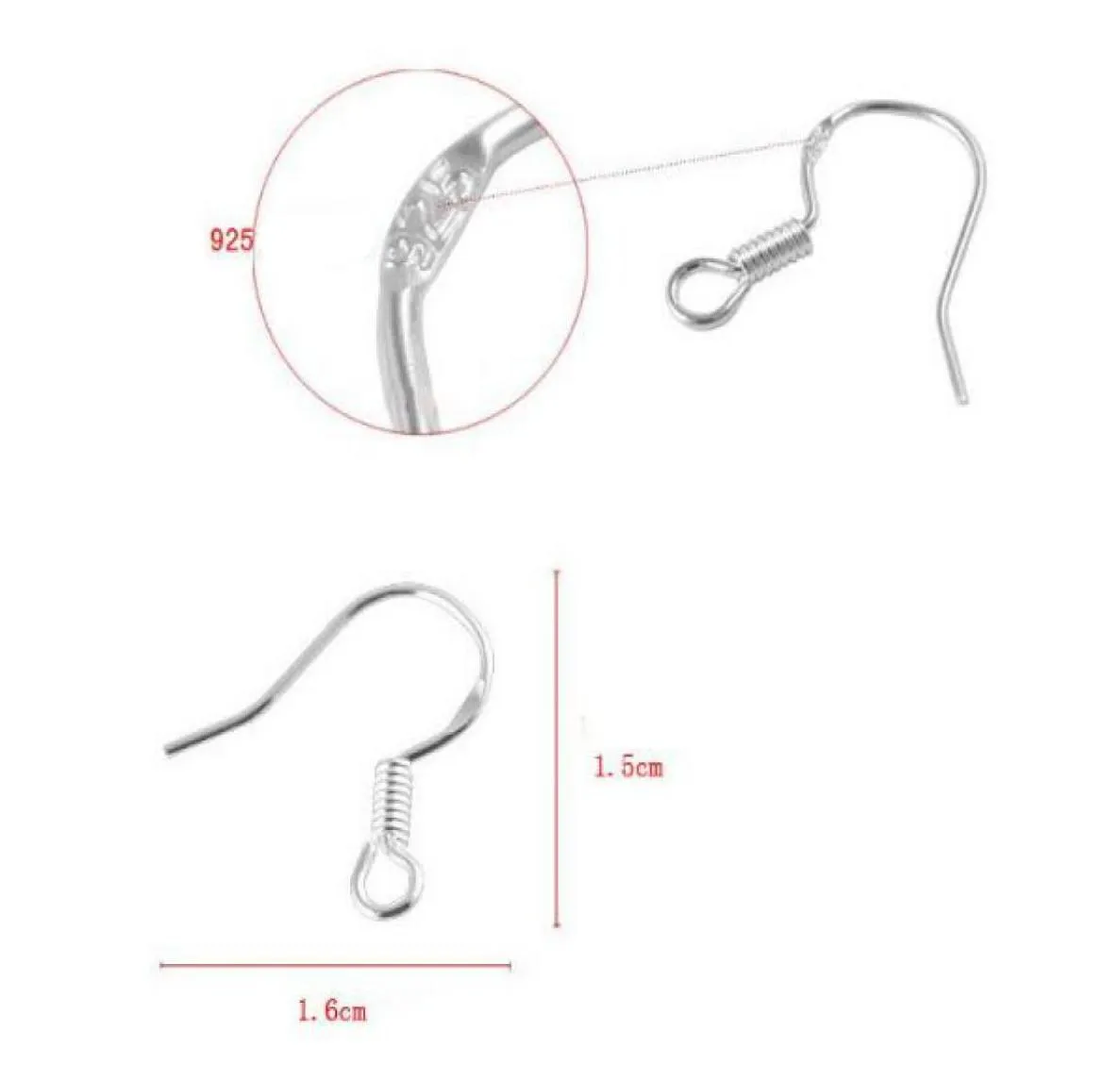 Sterling 925 Silver Earring Findings Fishwire Hooks Ear Wire Hook French HOOKS Jewelry DIY 15mm fish Hook Mark 9252830876