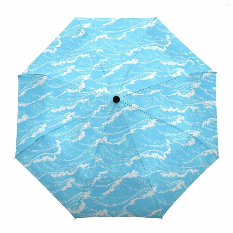 Parasol oceaniczne fale streszczenie letnie automatyczny parasol Parasol składanie przenośne parasol wiatterproof