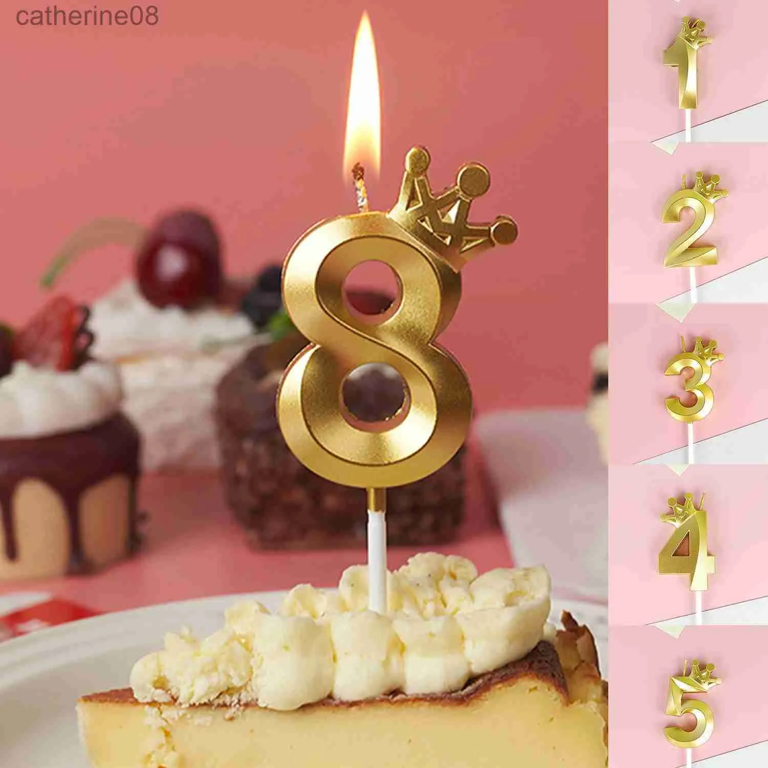 Kerzen 0-9 Nummer Kuchen Dekorationen Romantische Goldkronen Kerzen Nummer Topper für alles Gute zum Geburtstag Kuchen Dekoration Königin Babyparty D240429