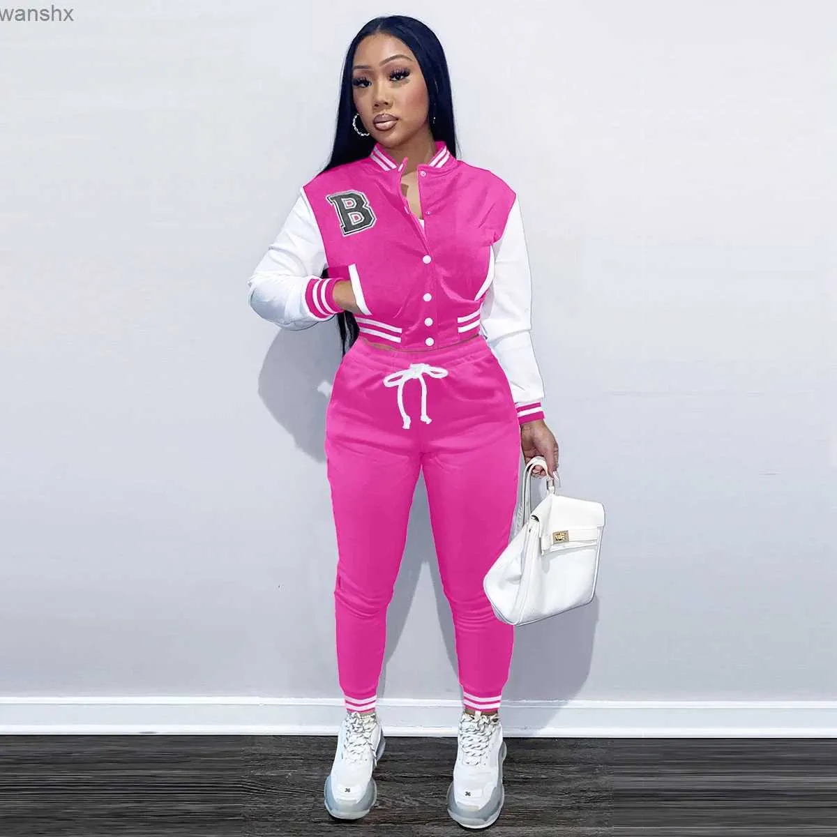 Women's Two Piece Pants Fashion Trend Baseball Jurk Uniform 2-piece Track and Field Suit Baseball Uniform Sportswear Womens SportswearL240429