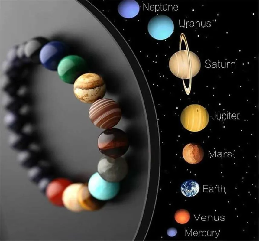 Lovers Eight Planets Natural Stone Armband Universe Chakra Galaxy Solar System Pärlor armband för män Kvinnor smycken8018720