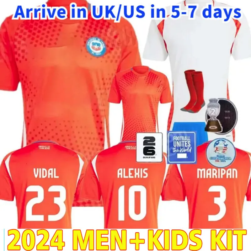 Chili 24/25 Jerseys de football collégial Alexis vidal kit kit d'équipe nationale Shirt Football Home Away Full Set Men Camiseta 2024 Copa America Zamorano SportShirt pour les fans