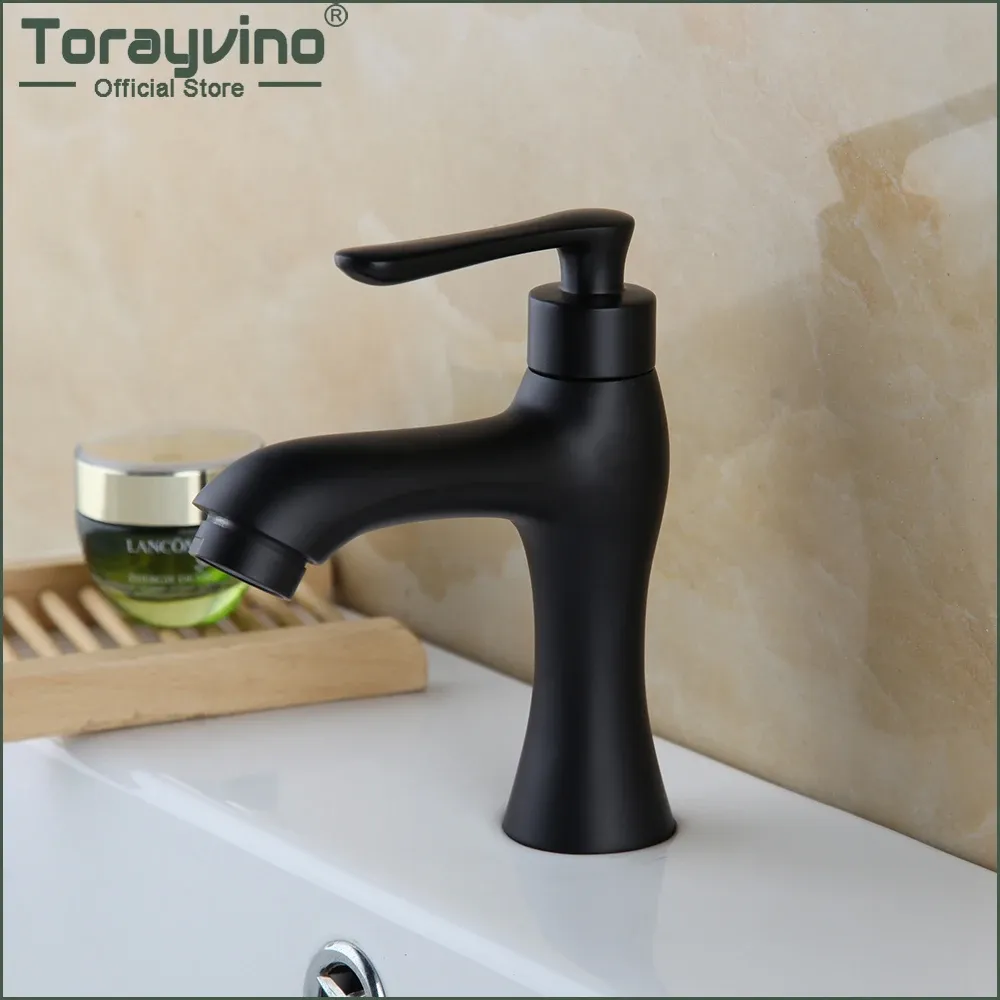 Set Torayvino Mattes schwarzes Badezimmer Wasserhahnbecken Waschbecken Einer Hebel Nur kaltes Wasserhahndeck montiertes Waschbecken Spray Ausguss Badewanne Hahn