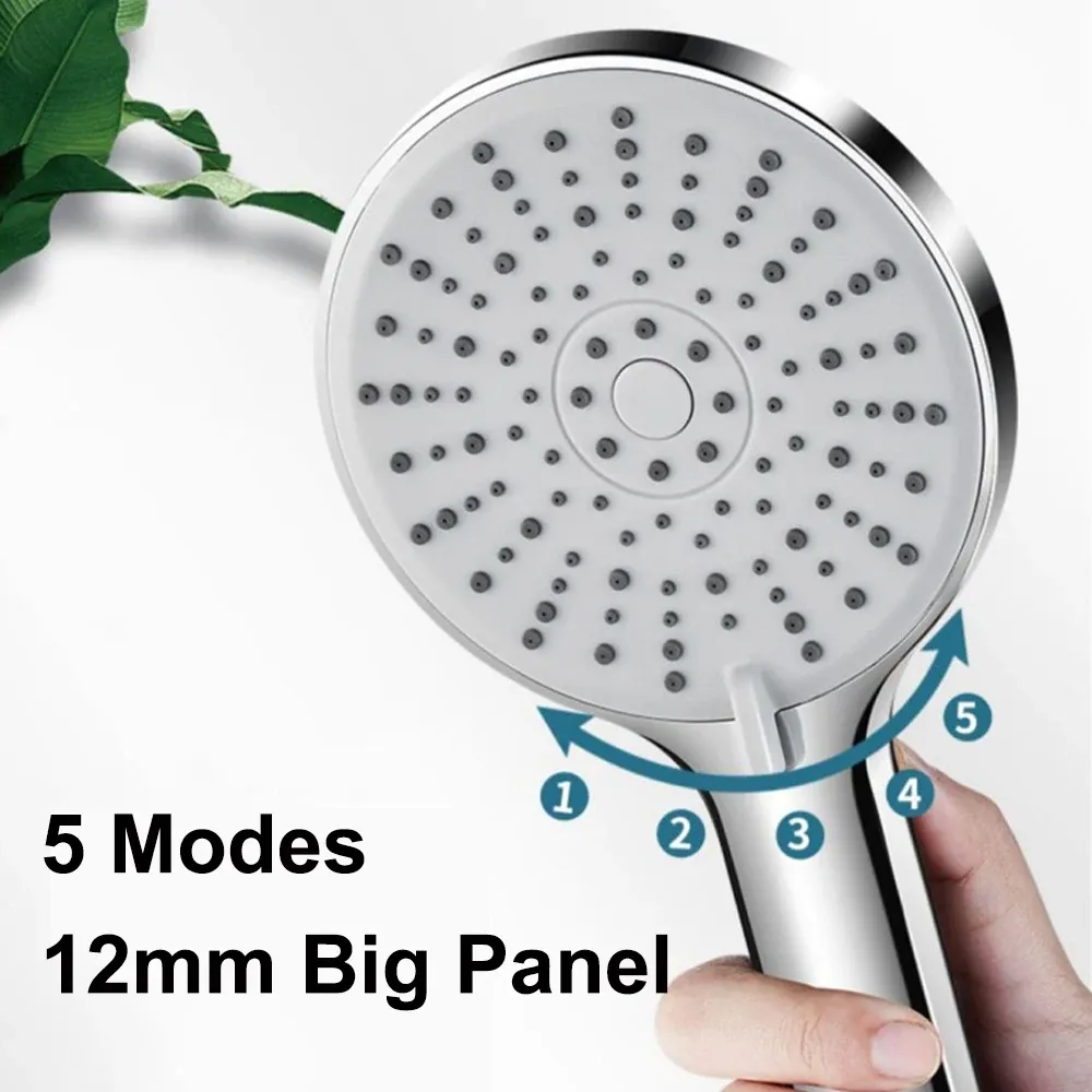 Set New 5 Modes Shower Head High Pressure Big Panel Large Flow Silver Black Showers Massage Handheld Showerhead Bathroom Accessories