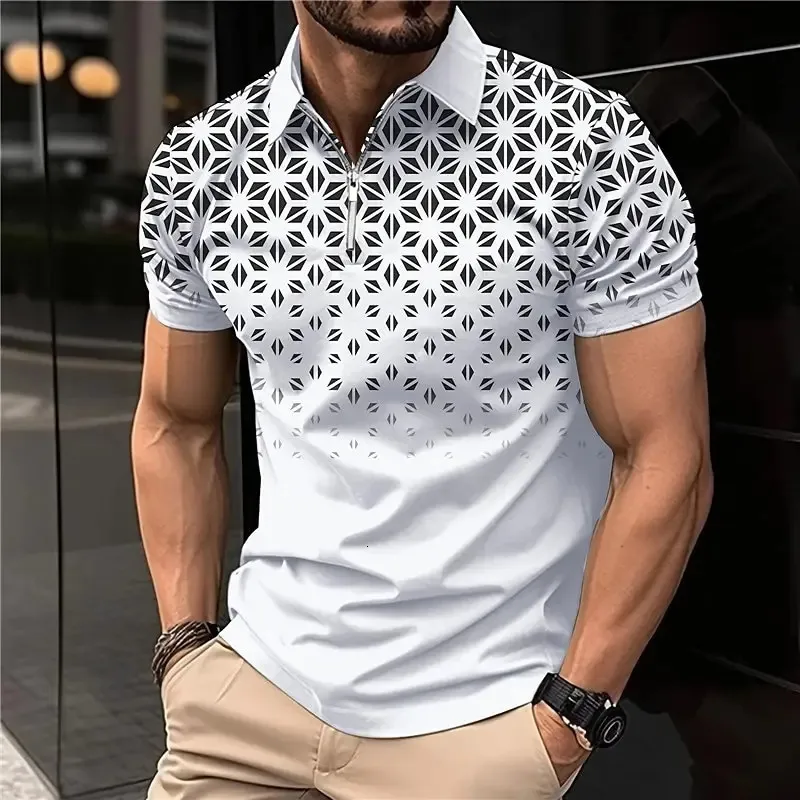 2023 Mens Zip Polo Shirts snabba torra kläder Fashions klassiska andningsbara kortärmad tee utomhus man överdimensionerad casual blus 240416