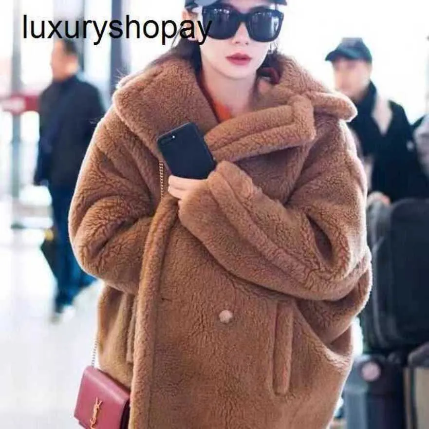 Maxmaras oyuncak ayı ceket kadın kazmir palto yün kış 2024 sıcak bar aynı stil kuzu gerçek parçacık koyun kesim polar leathe biuk