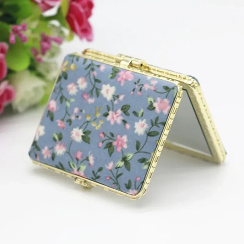 NEU Mini Make-up Compact Pocket Blumenspiegel tragbarer Zwei-Seiten-Falten-Make-up-Spiegel Frauen Vintage Kosmetische Spiegel für Geschenk für zweiseitige Klappspiegel