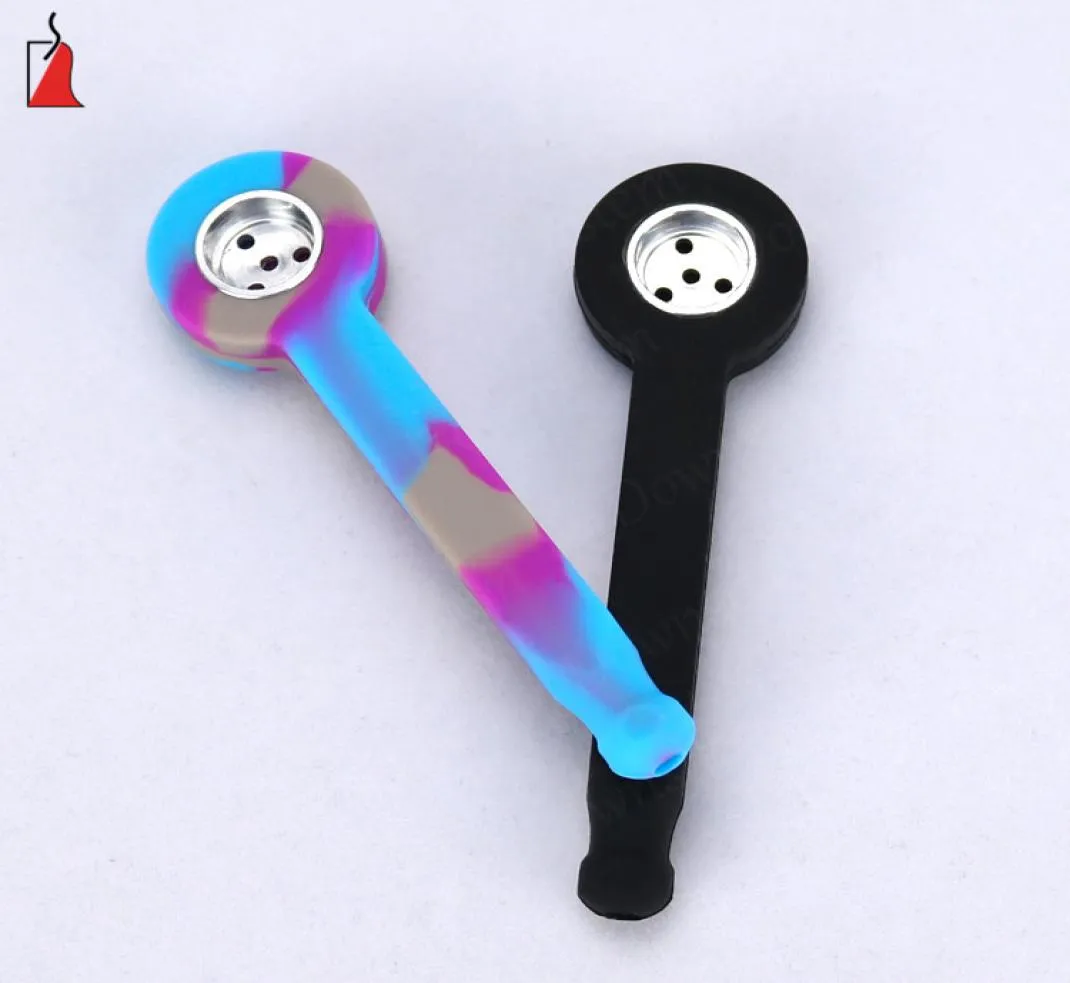 Silicone Tobacco Smoking Pipe Water Hookah Bong Hand Spoon Pipes Tools With Metal Bowl5884027