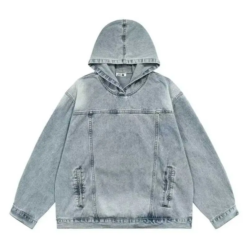 Heren Hoodies Sweatshirts Retro Denim Hoodie voor heren Harajuku Hip-Hop Casual oversized trui modieuze los fitting lange mouwen Top Jacket Y2K Clothingl2404