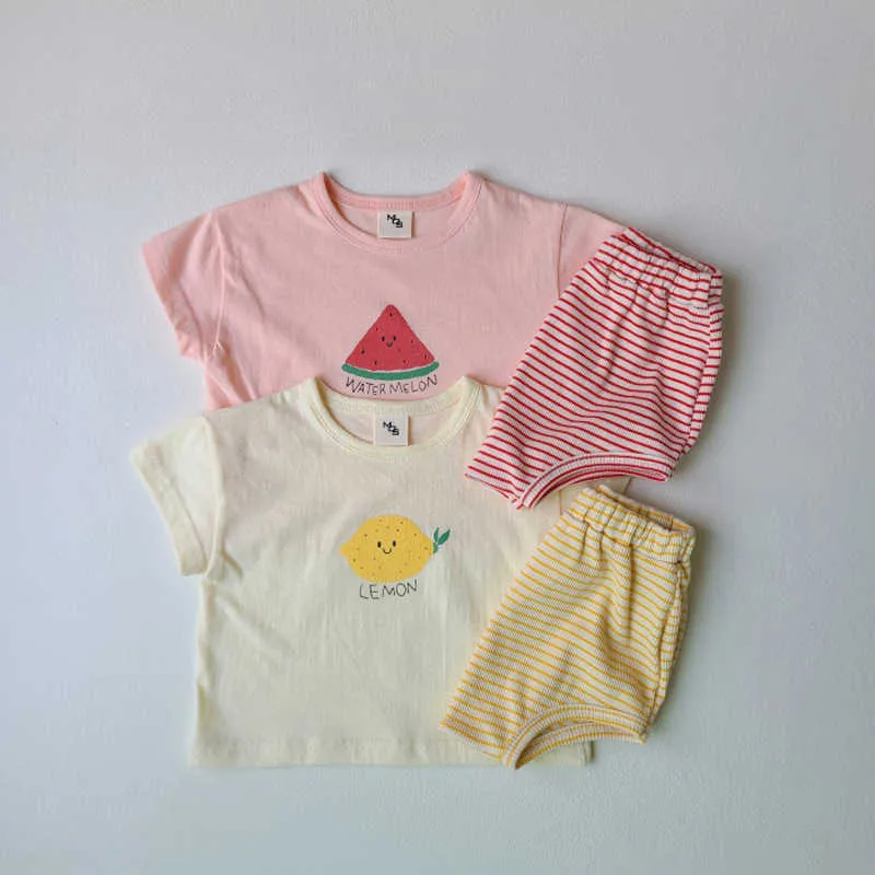 Instagram Baby Korean Baby Summer Fruit Short-Sleeved Setかわいい綿のクリスプTシャツカバーショートパンツ2ピースセット