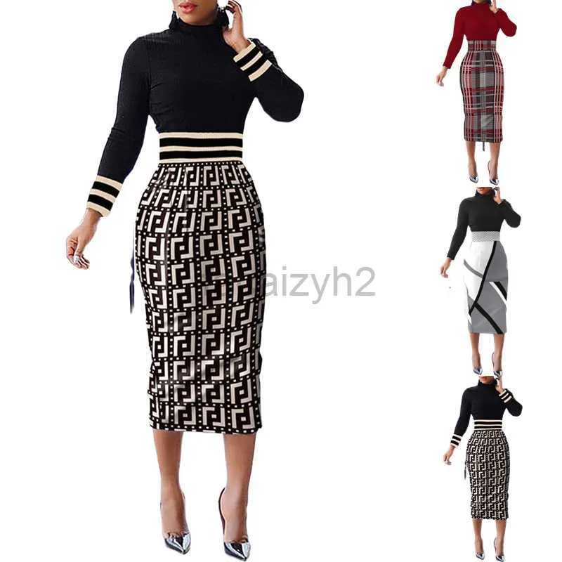 Basic Casual Dresses Designer Dress Women's Spring/Summer New Long Sleeve High Neck Split Waist Wrap Hip Dress