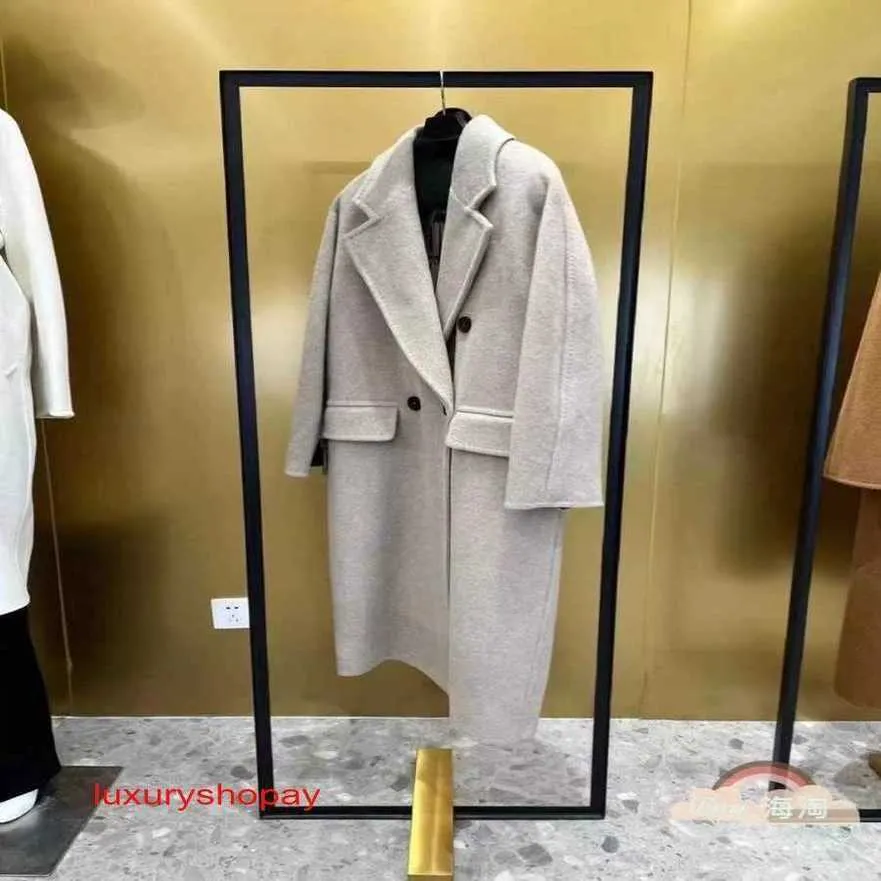 MaxMaras Womens Cashmere Coat 23fw novo ethel bolso de manga longa com comprimento médio de lã de pelúcia para mulheres rj7x