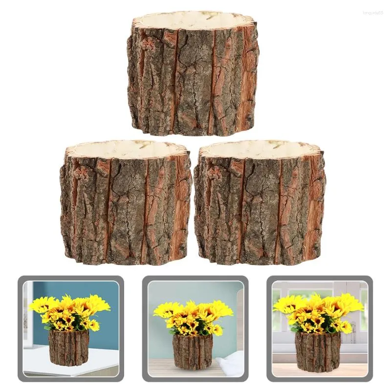 Vases 3 pcs fleur seau de décoration vintage en bois d'écorce de bonsai maison en bois country de style country fleur