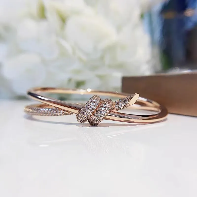 High End European Rose Gold Rope Knot Diamond Bangle Bracelet For Women