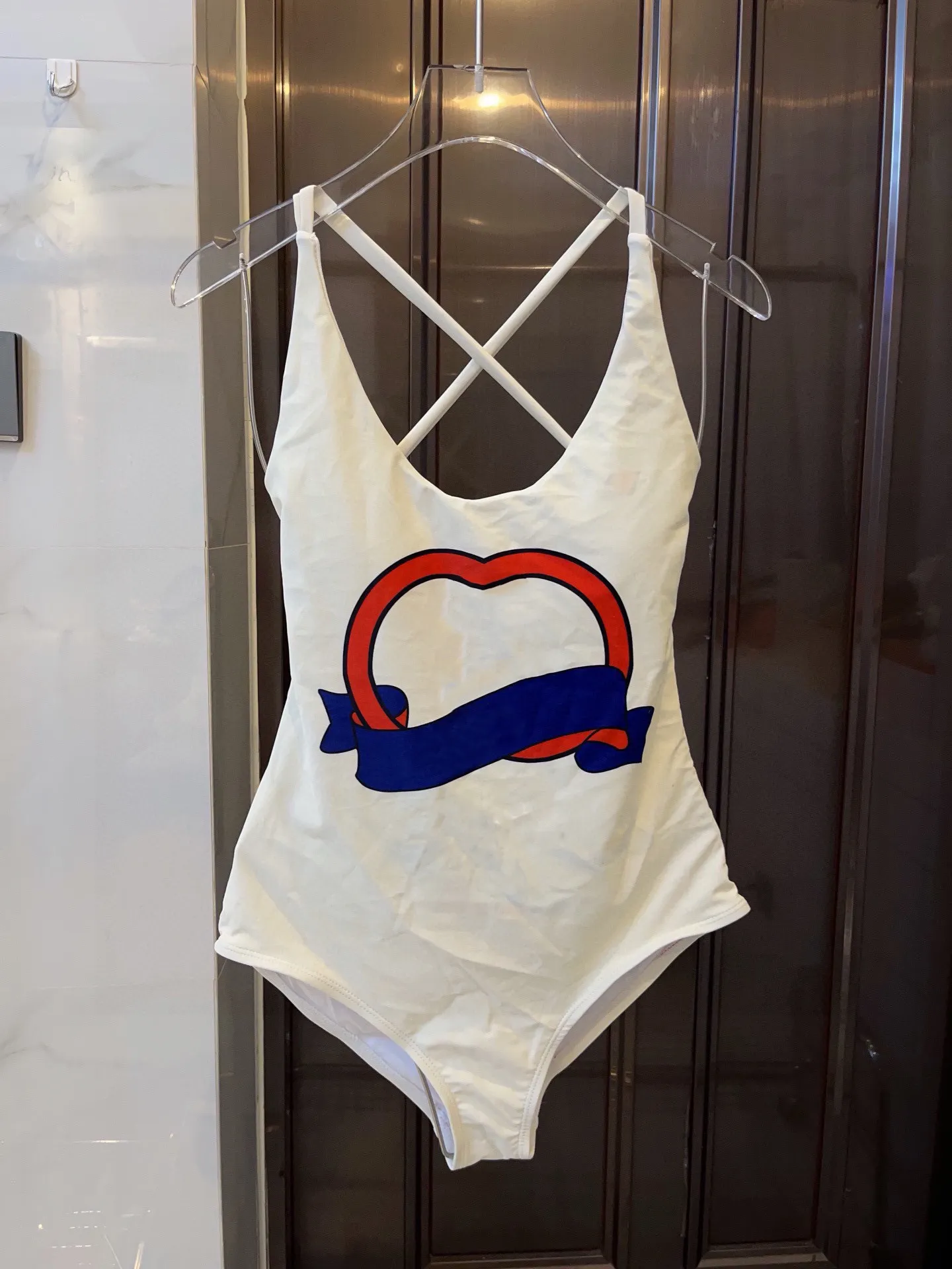 Ein Stück klares Riemenform Badeanzüge Split Designer Strand Kleidung Sommerbrief Muster Bikini BodySuit Rückenless Bikini