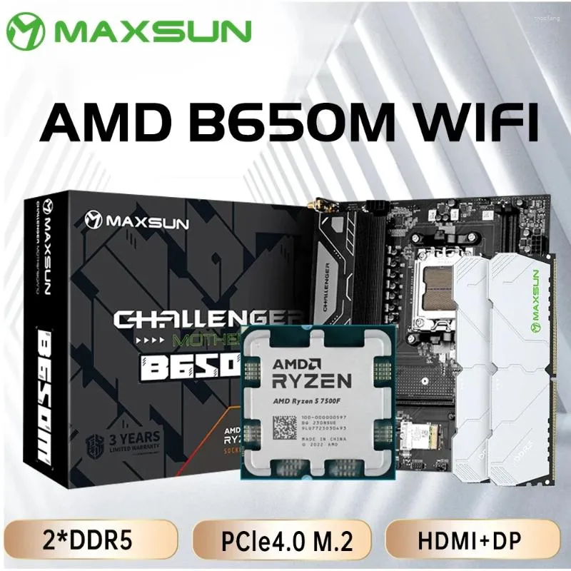Placas de planta base MAXSUN Juego de placa base B650M Wifi con AMD CPU Ryzen 5 7500F AM5 DDR5 16GB 2 5600MHz M.2 Componentes de la computadora B650