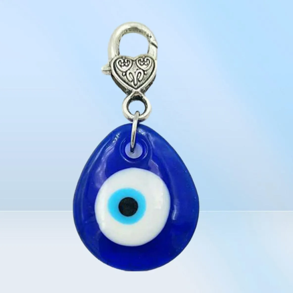 10pcsLot Vintage Silver Turkish teardrop blue Glass evil eye Charm Keychain Gifts Fit Key Chains Accessories Jewelry A295247821