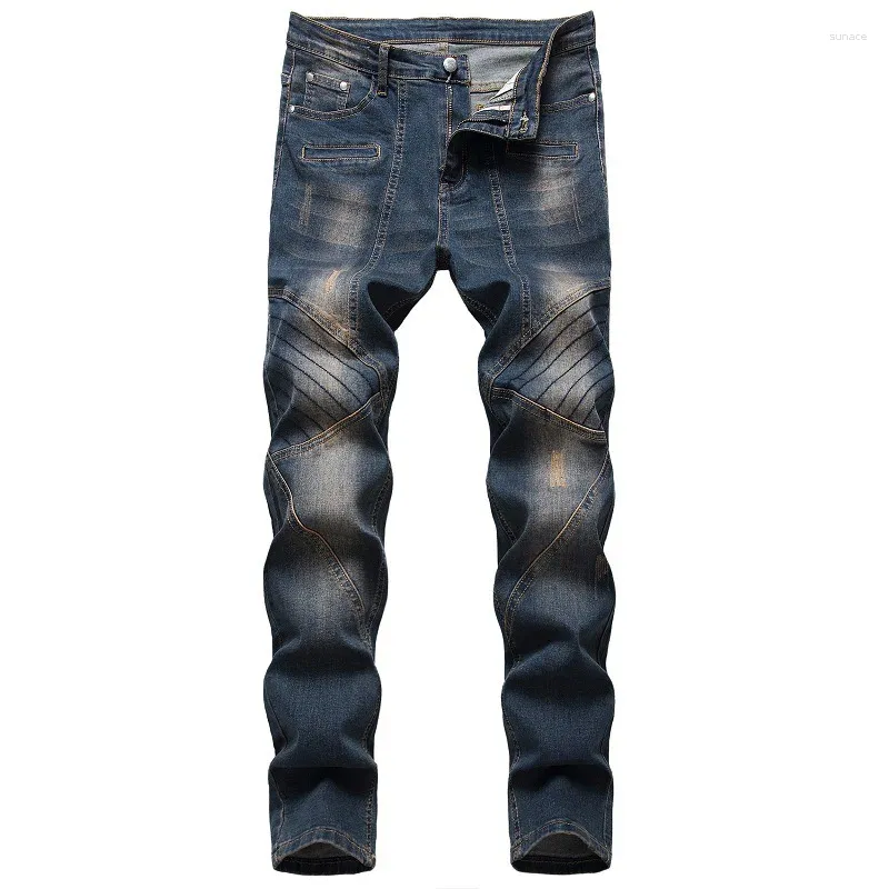 Mäns jeans 2024 Fashion Casual Pants Slim Skinny Stretch Retro Denim Trousers Brand Washed Jean Homme Plus Size 28-42