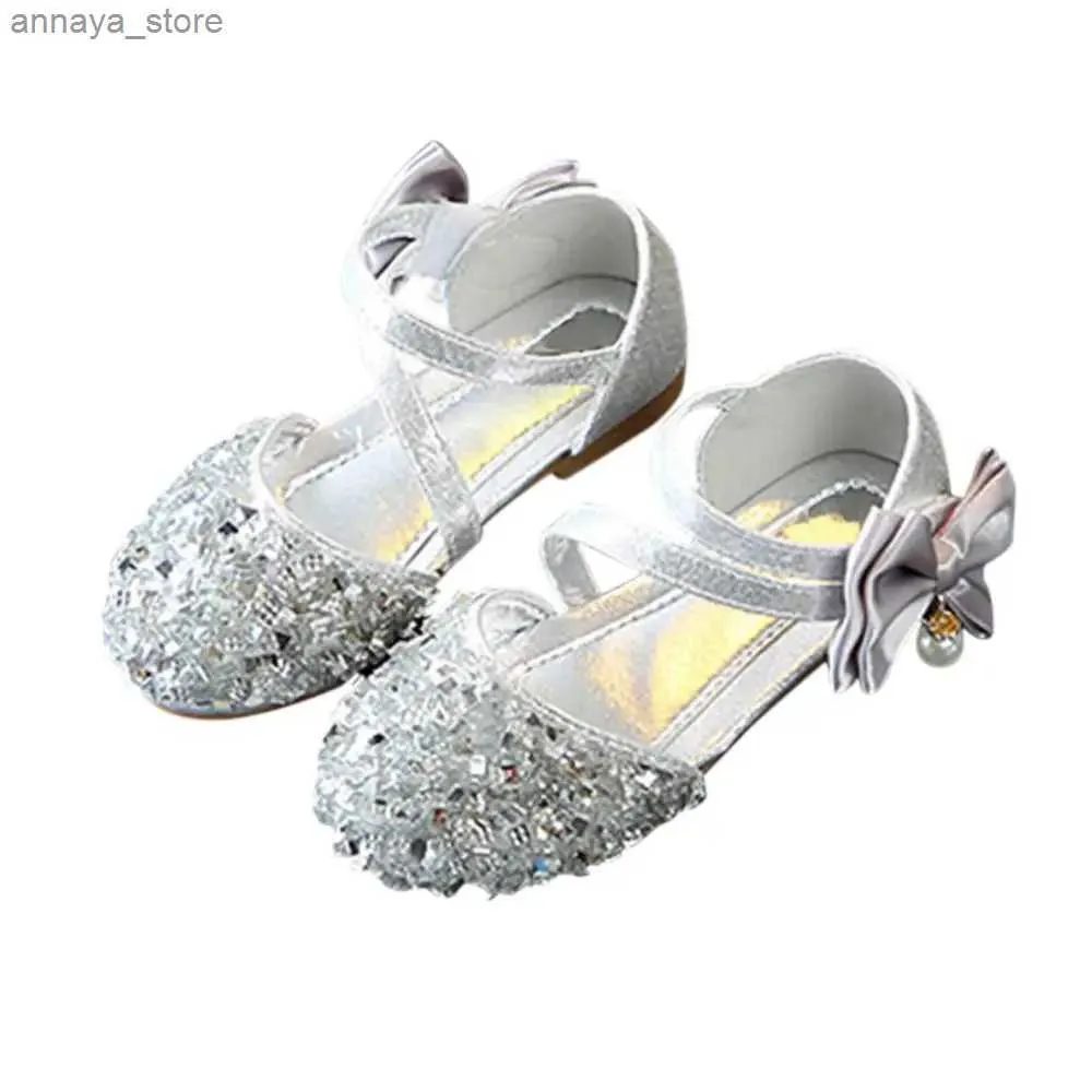 Sandalet kızlar yay payet sandalet kızlar sarar ayak parmakları köpüklü prenses ayakkabılar çocuk dans ayakkabıları sandalet 2-12l240429