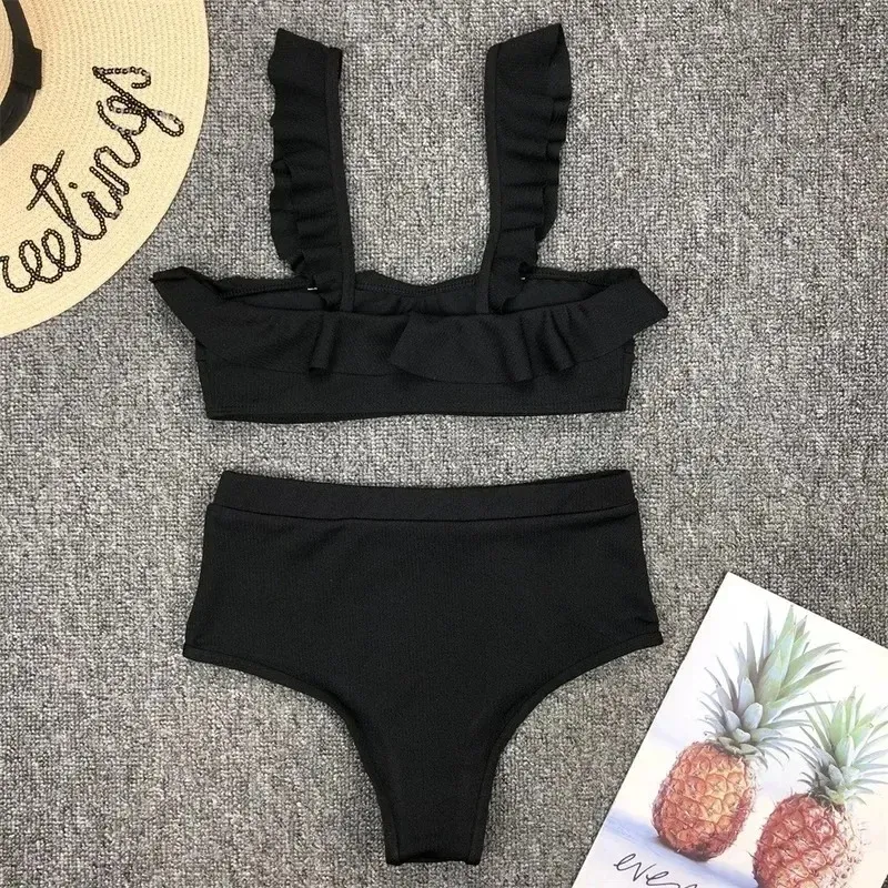 Zwempak met hoge taille voor vrouwen sexy zwarte badmode push-up zwempak biquini badpak strandkleding bikini set 2021