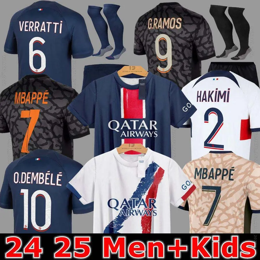 25 Maillot de voet Mbappe voetbalshirts Kolo Muani O.Dembele Asensio Hakimi Ugarte voetbalshirt 23 24 Hommes Enfants Men Kids Kit Lee Kang in derde