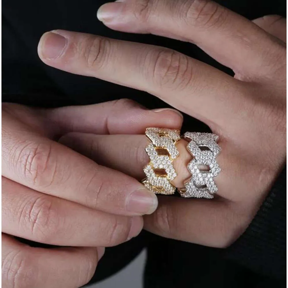 Eced Out Cuban Style Link Ring 925 Sterling Silber Zweireihe Männer Cluster VVS Diamond Moissanite