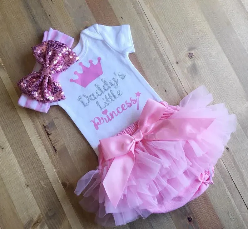 3pcs Set Born Kid Baby Girl Daddys Princess Romper Tutu Shorts Headwear Summer tenue filles vêtements 240429