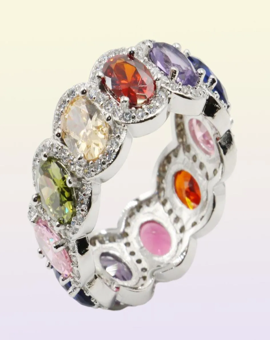 Storlek 510 Lyxsmycken Real 925 Sterling Silver Multi Topaz Cz Diamond Gemstones Promise Ring Wedding Engagement Band Ring for W3710625