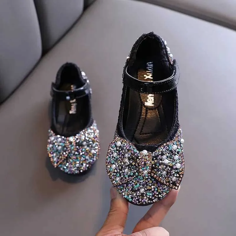 Sandaletler Deri Ayakkabı Rhinestone Bowknot Prenses Ayakkabı Moda Moda Bahar Sonbahar Çocuk Daireleri Mary Jane Ayakkabı Parti
