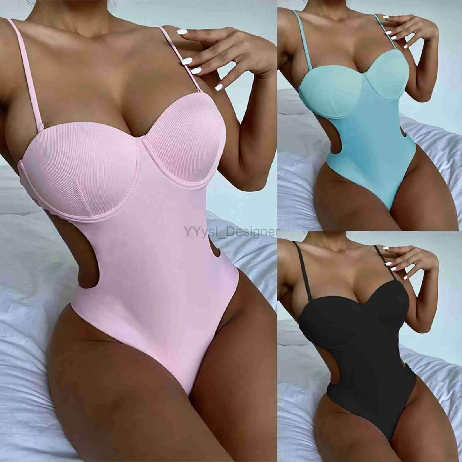 Frauen Badebekleidung sexy Push Up unterdraht ein Stück Badeanzug 2024 Frauen Kontrast geschnitten Rückenfreien Bodysuit Badeanzug Tanga Badebekleidung D240429