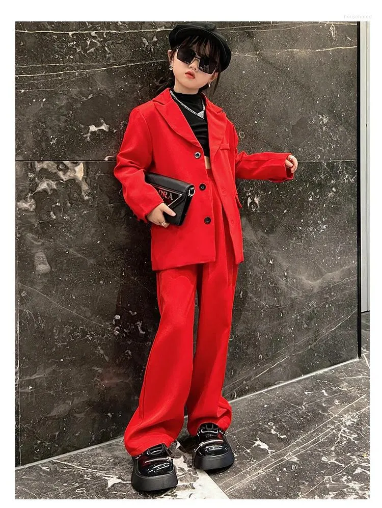 Red Loose Casual Blazer And Wide Leg Pant Set Down For Girls Teenage Childrens Outfit 12 14 From Householdd 25.48 DHgate.Com