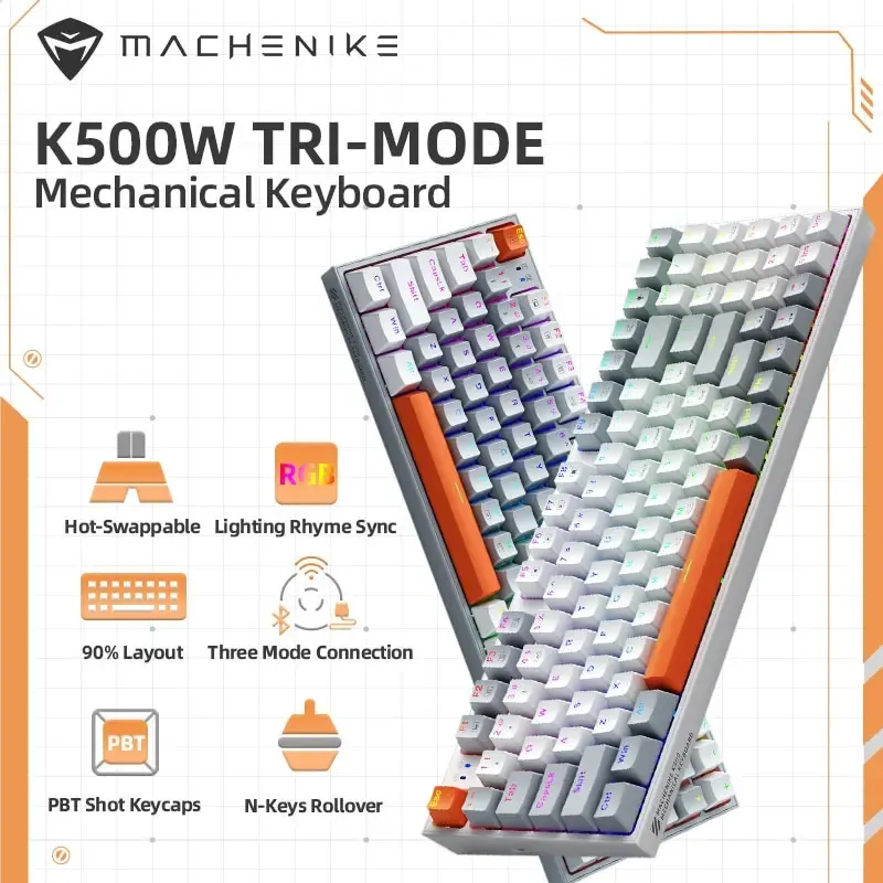 Machenike K500W Беспроводной механический подсадок клавиатуры Tri-Mode 94 Keys RGB Gaming Клавиатура для ПК-геймер ноутбук 240419