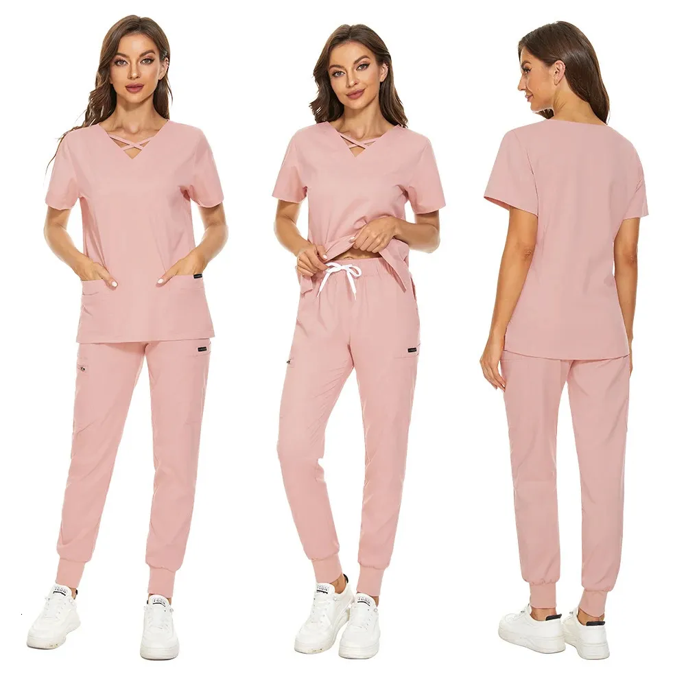 Scrubs Strubs Mujer uniformes de mujeres Tops Pant clínica dental dental salón de trabajo ropa de ropa accesorios de enfermería 240418