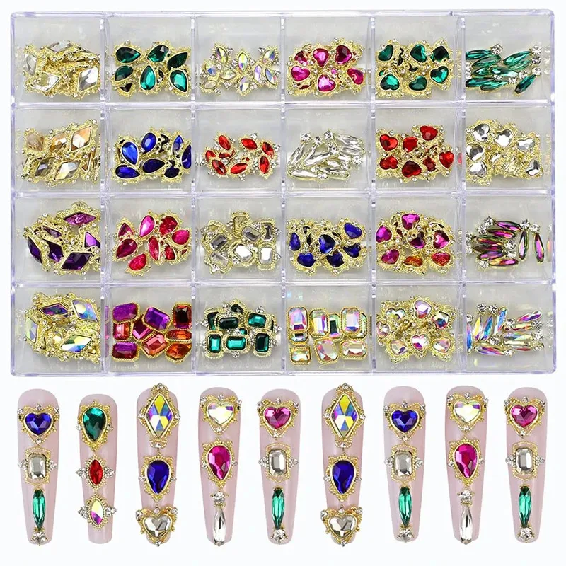 24 roosters legering Perzik hart vlindervormige diamant voor nagels kunstdecoraties diy nagel vingertop sieraden set ab rijntonen 240415